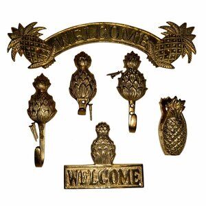 Vintage 90's 6 Piece Brass Pineapple Hospitality Home Decor Lot